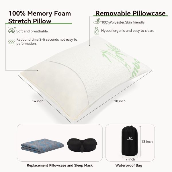 Camping Pillow Travel Pillow Memory Foam with Extra Cover Sleep Mask and Storage Bag Camping Essentials for Backpacking Airplane Car-Medium - Image 2