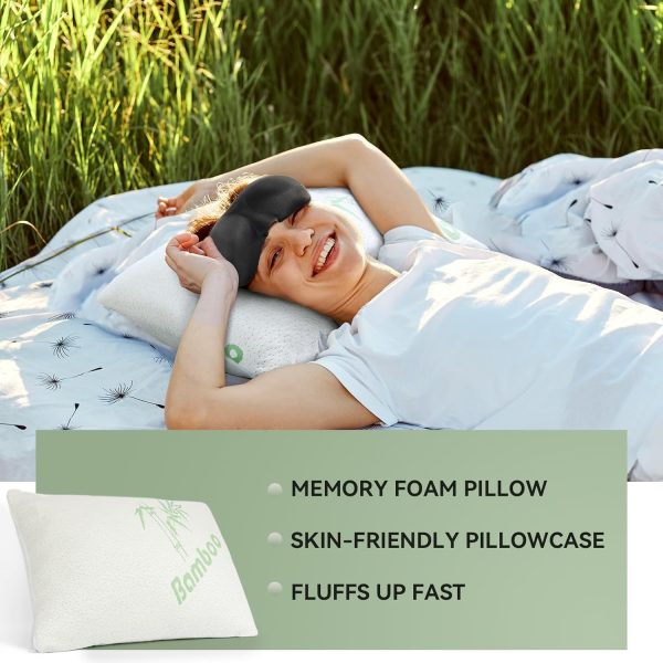 Camping Pillow Travel Pillow Memory Foam with Extra Cover Sleep Mask and Storage Bag Camping Essentials for Backpacking Airplane Car-Medium - Image 3