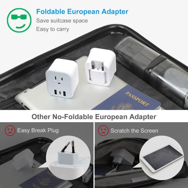 European Travel Plug Adapter Foldable International Power Plug Adapter with USB-C, Type C/L 2 in 1 Plug Adaptor for US to Most of Europe EU Spain Italy France Germany - Image 3