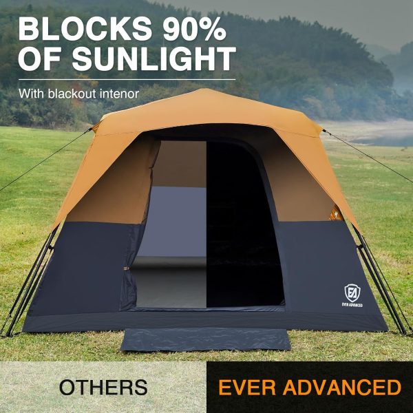 EVER ADVANCED 6 Person Blackout Camping Tent Instant Cabin Tents for Family with Rainfly, 60s Easy Setup, Water-Resistant - Image 2