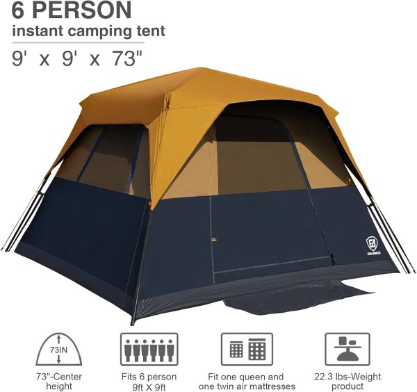 EVER ADVANCED 6 Person Blackout Camping Tent Instant Cabin Tents for Family with Rainfly, 60s Easy Setup, Water-Resistant - Image 6