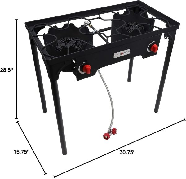 Gas One Propane Double Burner Two Burner Camp Stove Outdoor High Pressure Propane 2 Burner Adjustable PSI Regulator and 4ft Steel Braided Hose With Removable Legs - Image 9