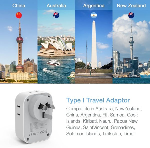 TESSAN Australia Power Plug Adapter, US to New Zealand Power Adapter with 4 American Outlets 3 USB Charger, Type I Travel Adaptor for USA to Australian, China, AU, Argentina, Fiji, Cook Islands, Samoa - Image 4