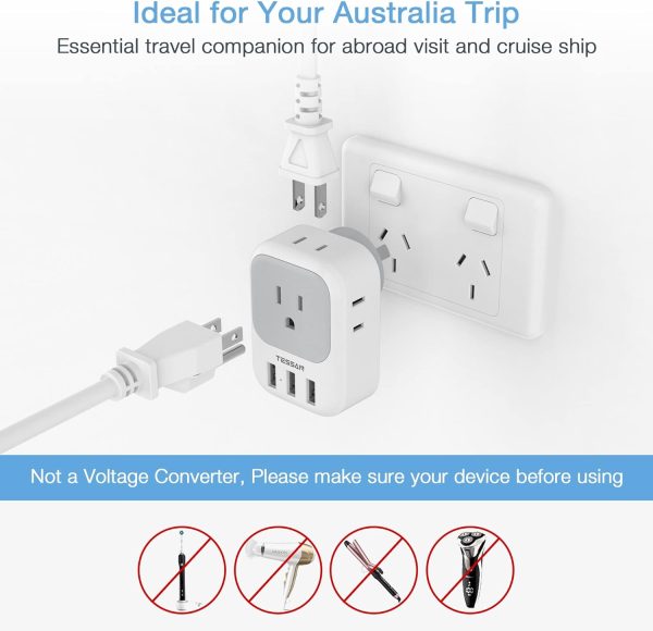 TESSAN Australia Power Plug Adapter, US to New Zealand Power Adapter with 4 American Outlets 3 USB Charger, Type I Travel Adaptor for USA to Australian, China, AU, Argentina, Fiji, Cook Islands, Samoa - Image 5