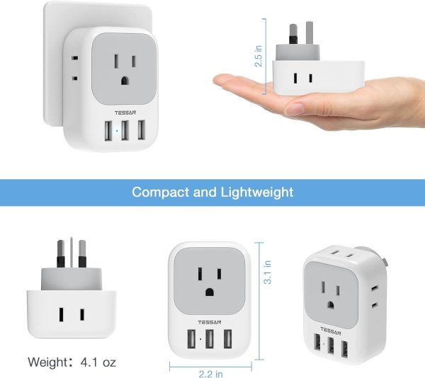 TESSAN Australia Power Plug Adapter, US to New Zealand Power Adapter with 4 American Outlets 3 USB Charger, Type I Travel Adaptor for USA to Australian, China, AU, Argentina, Fiji, Cook Islands, Samoa - Image 6