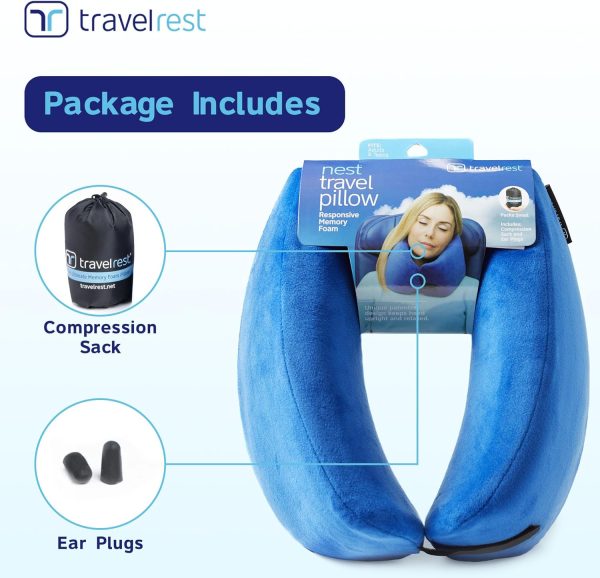 TRAVELREST Memory Foam Travel Pillow/Neck Pillow - Advanced Neck Support for Long Flights - Patented Design for Optimal Relaxation - Unmatched Sleep - Machine Washable - (Blue, Nest) - Image 2