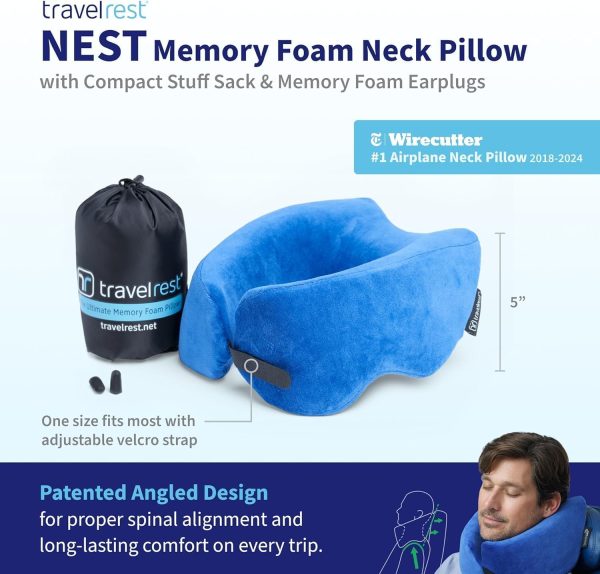 TRAVELREST Memory Foam Travel Pillow/Neck Pillow - Advanced Neck Support for Long Flights - Patented Design for Optimal Relaxation - Unmatched Sleep - Machine Washable - (Blue, Nest) - Image 3