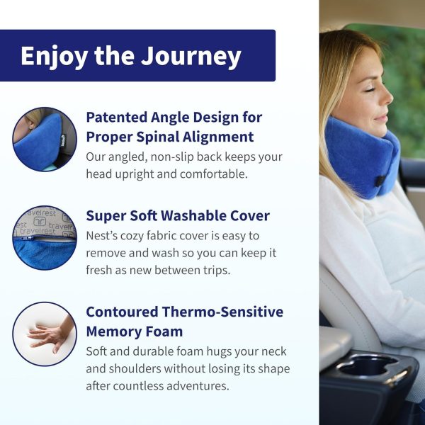 TRAVELREST Memory Foam Travel Pillow/Neck Pillow - Advanced Neck Support for Long Flights - Patented Design for Optimal Relaxation - Unmatched Sleep - Machine Washable - (Blue, Nest) - Image 4