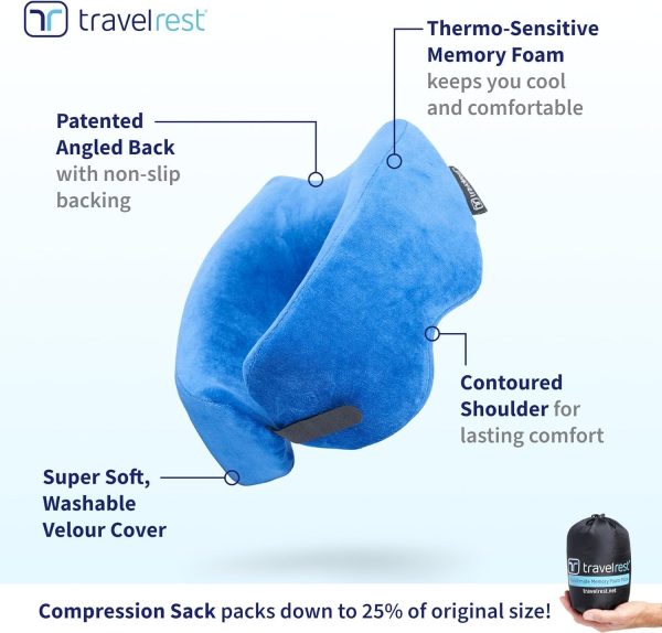 TRAVELREST Memory Foam Travel Pillow/Neck Pillow - Advanced Neck Support for Long Flights - Patented Design for Optimal Relaxation - Unmatched Sleep - Machine Washable - (Blue, Nest) - Image 5