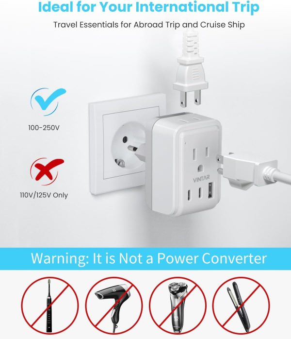 Universal Travel Adapter Kit, VINTAR International Plug Adapter with 3 USB Ports(2 USB C, 3.4A) and 2 American Outlets, Type A,C,G,D,I,M Detachable Attachments, Adapter for US/EU/UK/India/AUS/Africa - Image 6